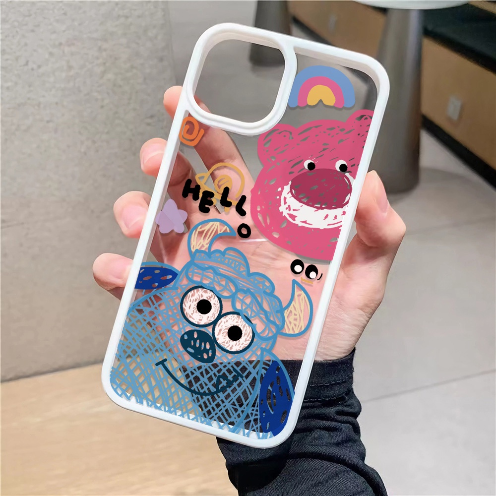 Ốp Điện Thoại Nhựa Acrylic Cứng Trong Suốt In Hình Quái Vật Lotso Đáng Yêu Cho iphone 14 pro Max 11 13 12 7Plus 8 X XS Max