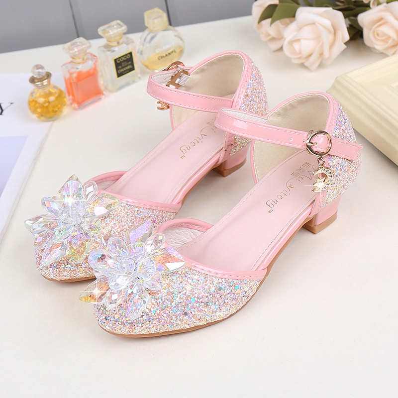 Giày Cao Gót Đính Đá Pha Lê Phong Cách Công Chúa Cho Bé Gái size 26-38