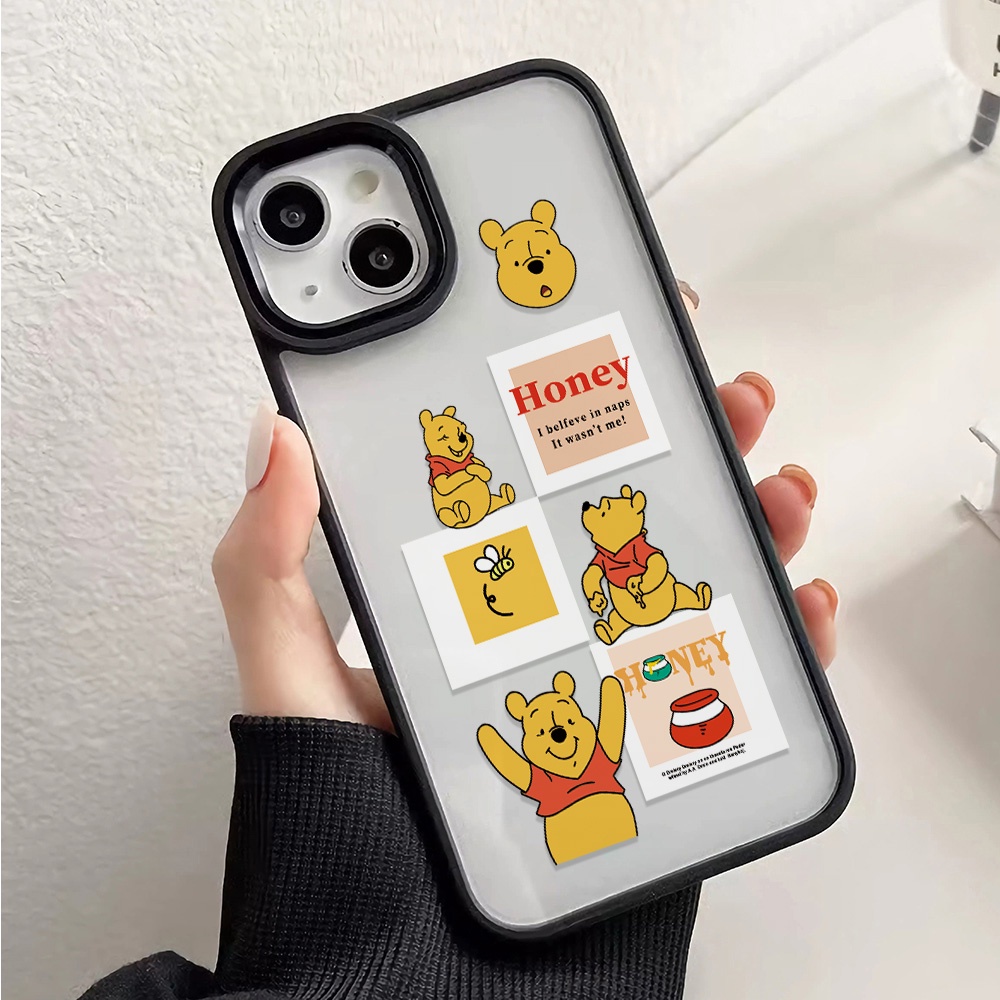 Ốp Điện Thoại Nhựa Acrylic Cứng Trong Suốt Hình Gấu Winnie Và Mật Ong Cho iphone 14 pro Max 11 13 12 7Plus 8 X XS Max