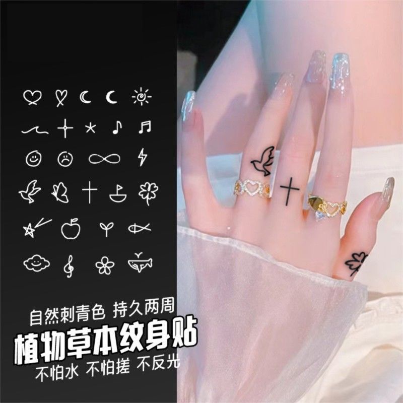 Sa Miếng Dán Xăm Hình Ngón Tay Biểu Tượng Nhỏ Đơn Giản Chống Thấm Nước Thảo Dược Nước Ép Nước Thự