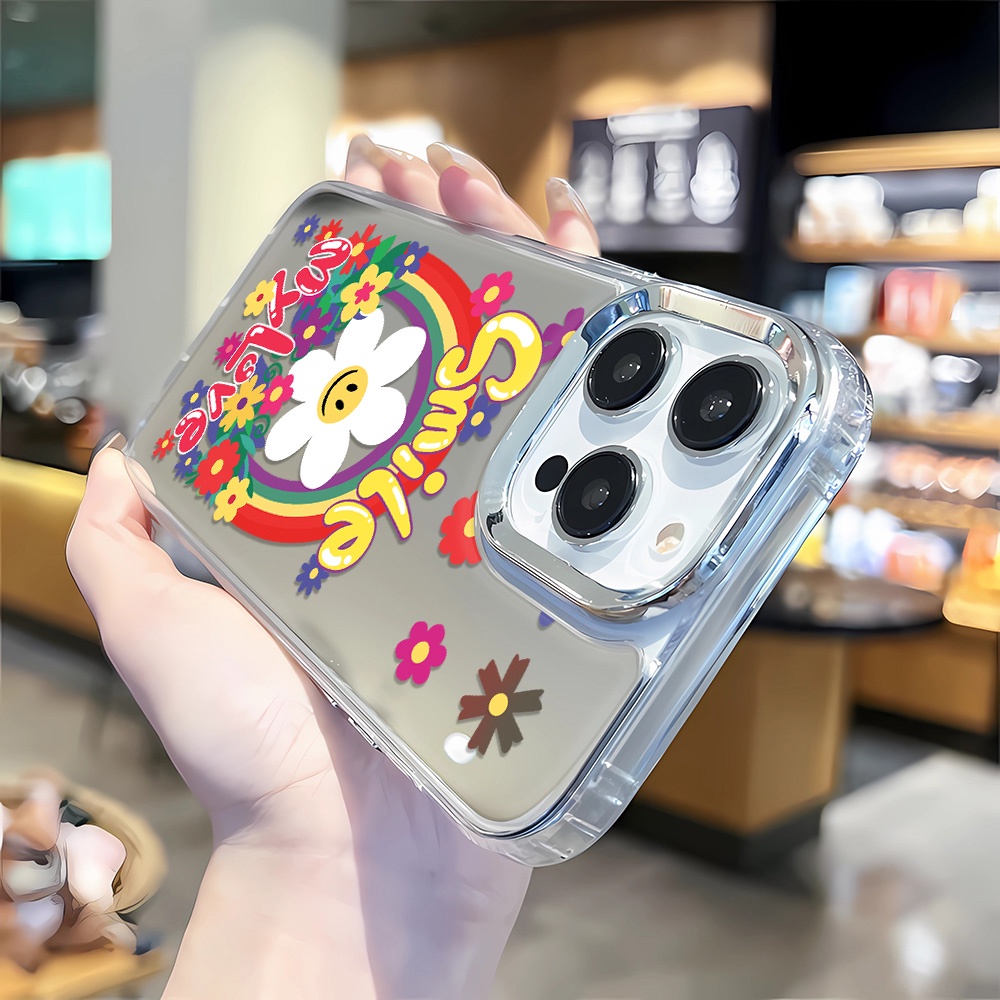 Ốp Điện Thoại Tpu In Hình Hoa Hướng Dương Cầu Vồng Viền Kim Loại Cho iphone 14 pro max 11 12 13 8 7 Plus X XR XSMax
