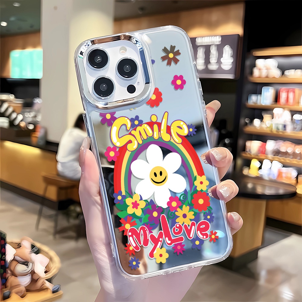 Ốp Điện Thoại Tpu In Hình Hoa Hướng Dương Cầu Vồng Viền Kim Loại Cho iphone 14 pro max 11 12 13 8 7 Plus X XR XSMax
