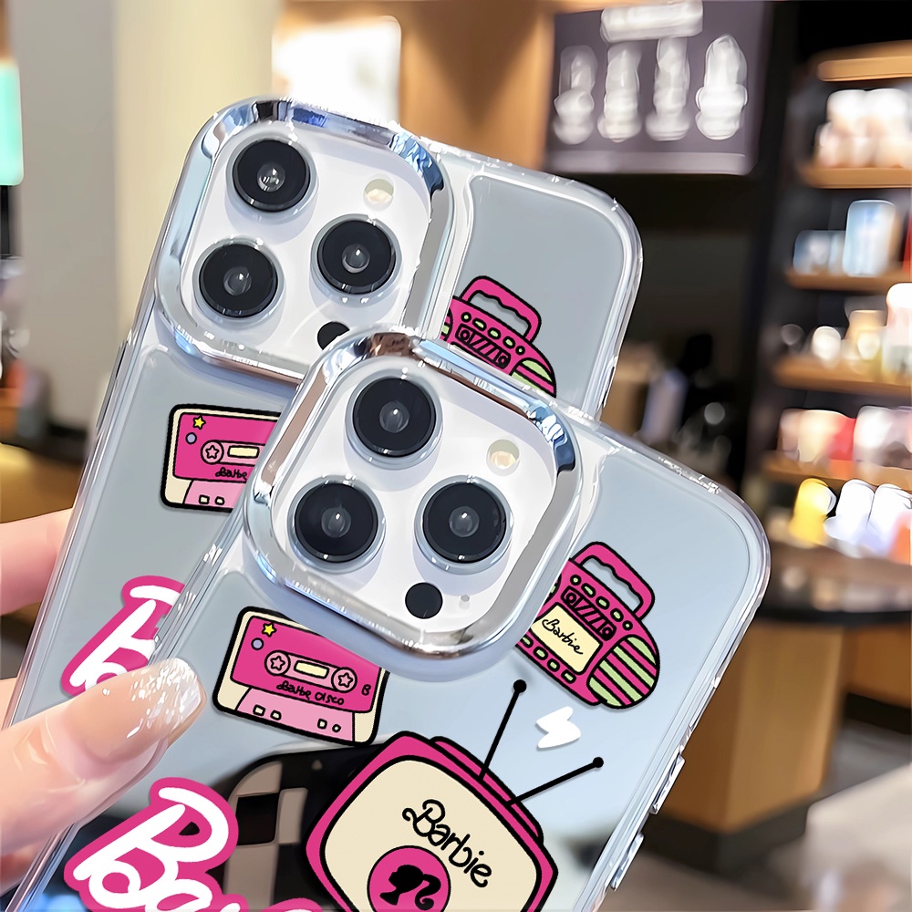 Ốp Điện Thoại Họa Tiết Hoạt Hình Barbie Tráng Gương Viền Kim Loại Cho iphone 14 pro max 11 12 13 8 7 Plus X XR XSMax