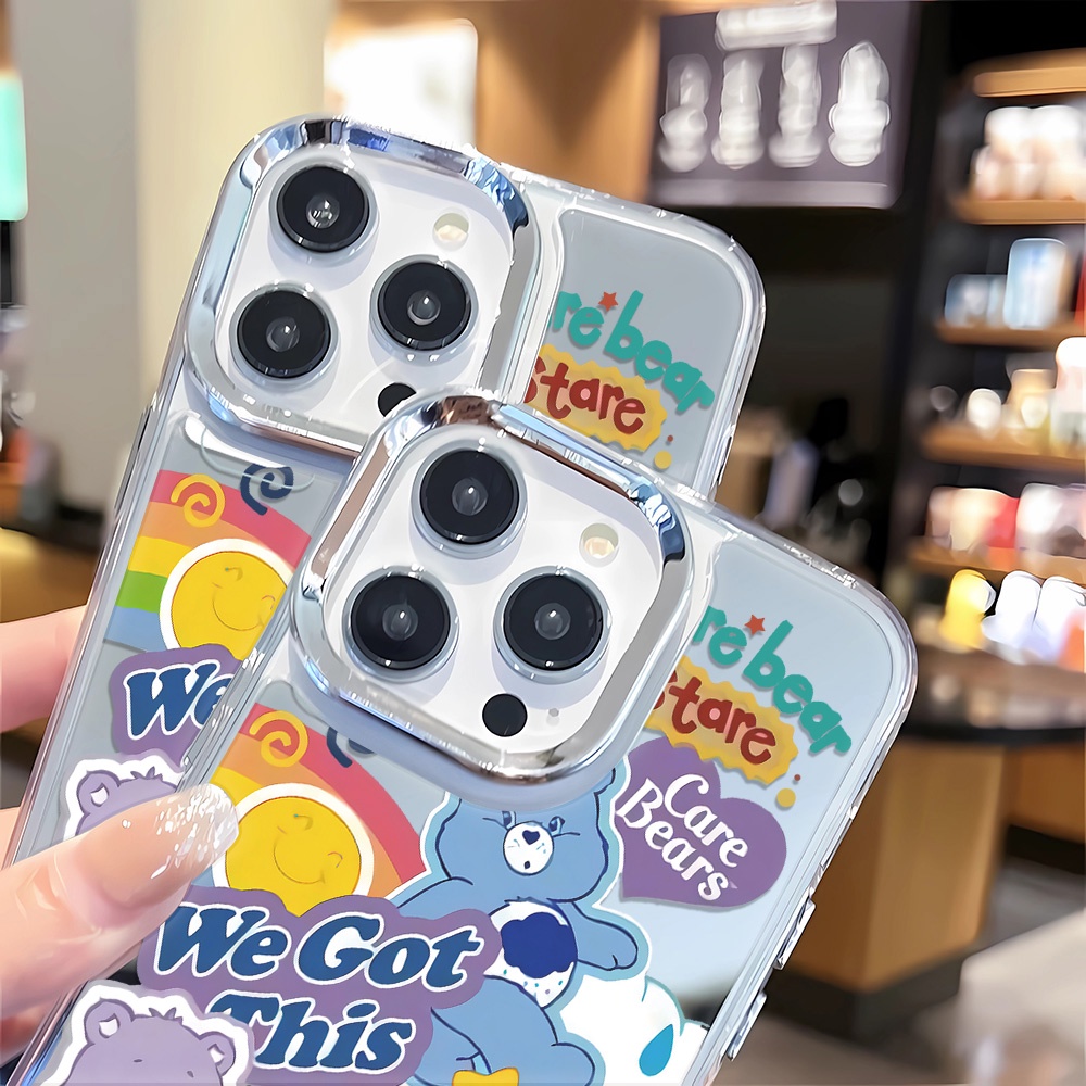 Ốp Điện Thoại Tpu Viền Kim Loại Tráng Gương In Hình Gấu Cầu Vồng Cho iphone 14 pro max 11 12 13 8 7 Plus X XR XSMax