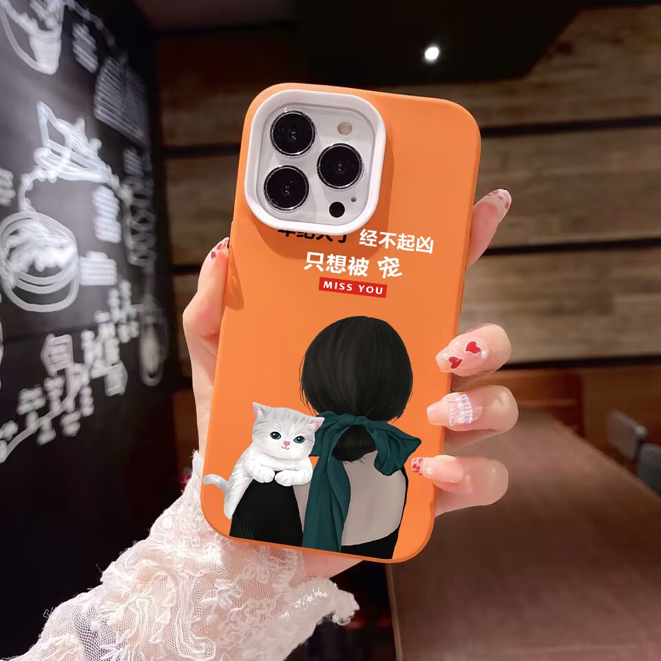 Ốp Điện Thoại silicon Dẻo Họa Tiết Cô Gái / Mèo 3 Trong 1 Dễ Thương Cho iPhone 14Promax 13 12 11 7Plus X XR