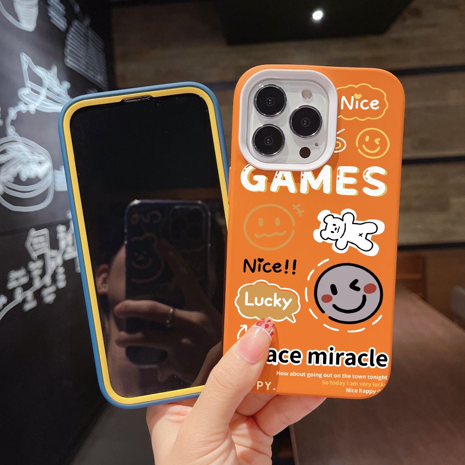 Ốp Điện Thoại silicon Dẻo in Hình Mặt Cười Và Chữ 3 Trong 1 Cho iPhone 14Promax 13 12 11 7Plus X XR