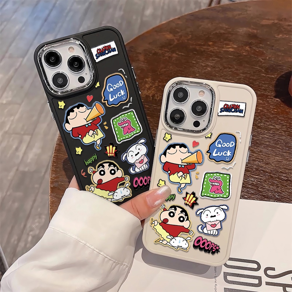 Ốp Điện Thoại Silicone Khung Kim Loại In Hình Cậu Bé Bút Chì Shin chan Cho iphone 14ProMax 11 13 12 7Plus 8 X XS Max