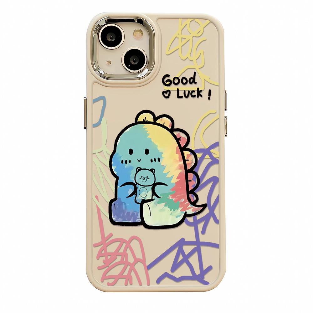 Ốp Điện Thoại Silicone Khung Kim Loại Họa Tiết Khủng Long Cho iphone 14ProMax 11 13 12 7Plus 8 X XS Max