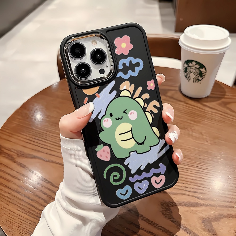 Ốp Điện Thoại Silicone Khung Kim Loại Họa Tiết Khủng Long Cho iphone 14ProMax 11 13 12 7Plus 8 X XS Max