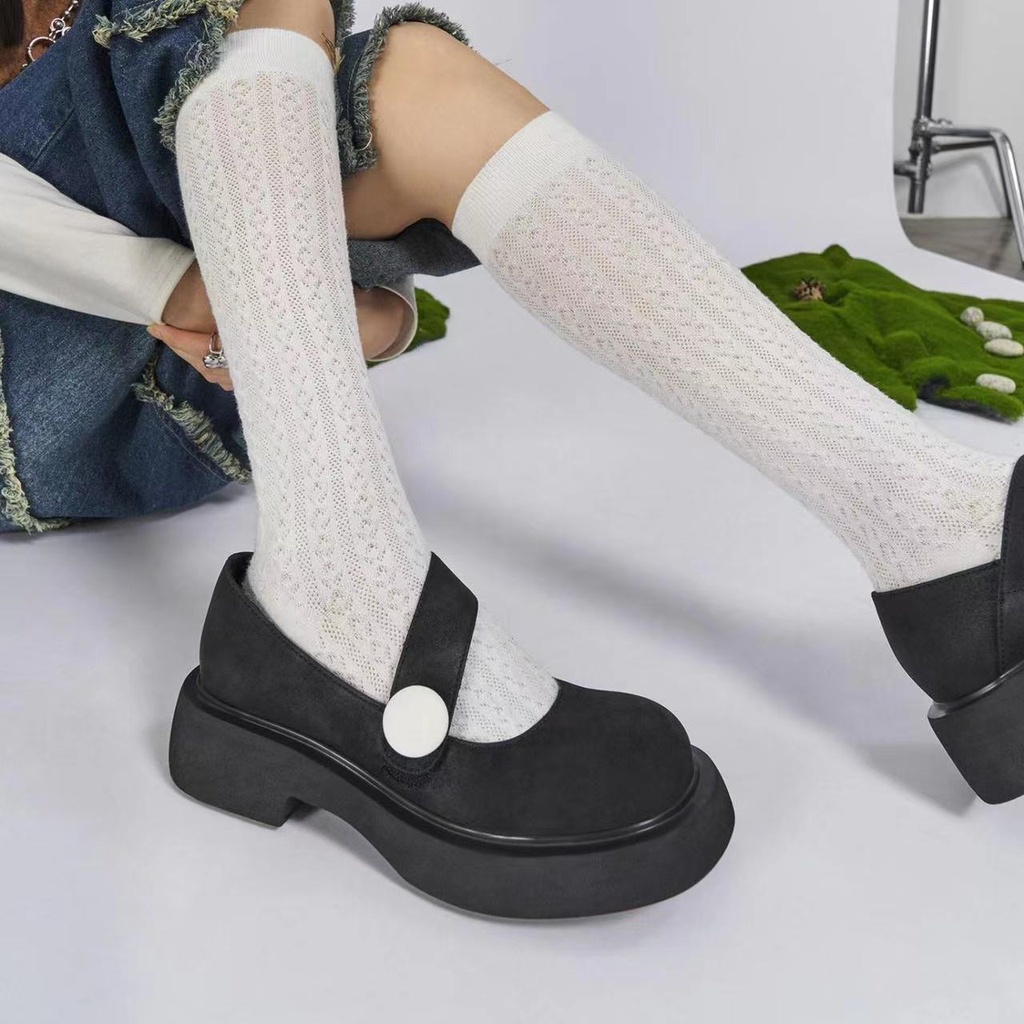 Giày Da Mũi Tròn Đế Dày Phong Cách Retro Cho Nữ