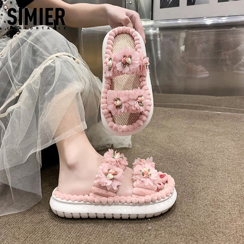 [Hàng Có Sẵn Giao Hàng Nhanh] Dép Sandal Đế Dày Đính Hoa Thời Trang Mùa Hè 2023 Phong Cách Mới Cho Nữ