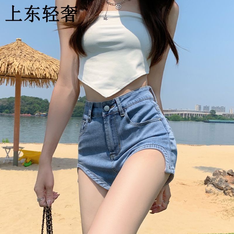 [Hàng Có Sẵn Giao Hàng Nhanh] Quần Short Denim Dáng Chữ a Lưng Cao Phong Cách Mới 2023