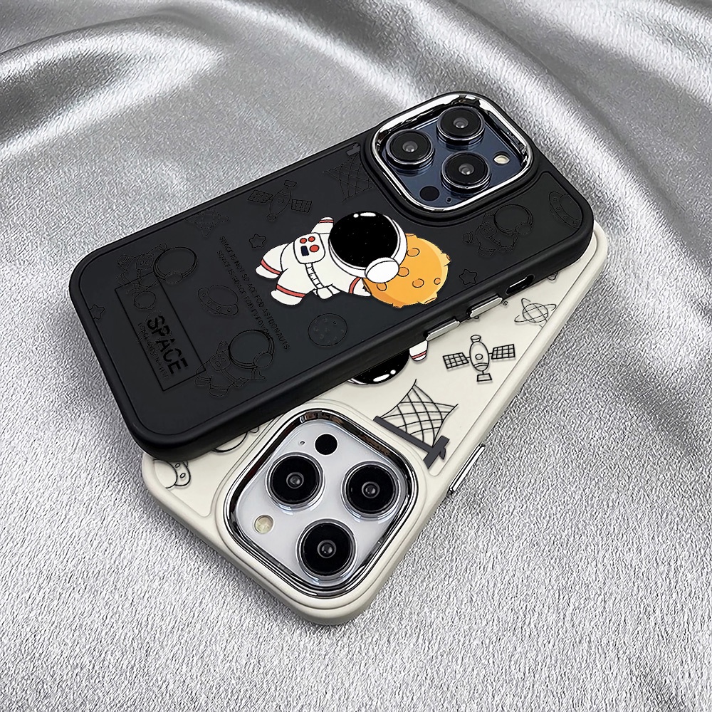 Ốp Điện Thoại Silicone Khung Kim Loại In Hình Phi Hành Gia Hoạt Hình Cho iphone 14ProMax 11 13 12 7Plus 8 X XS Max