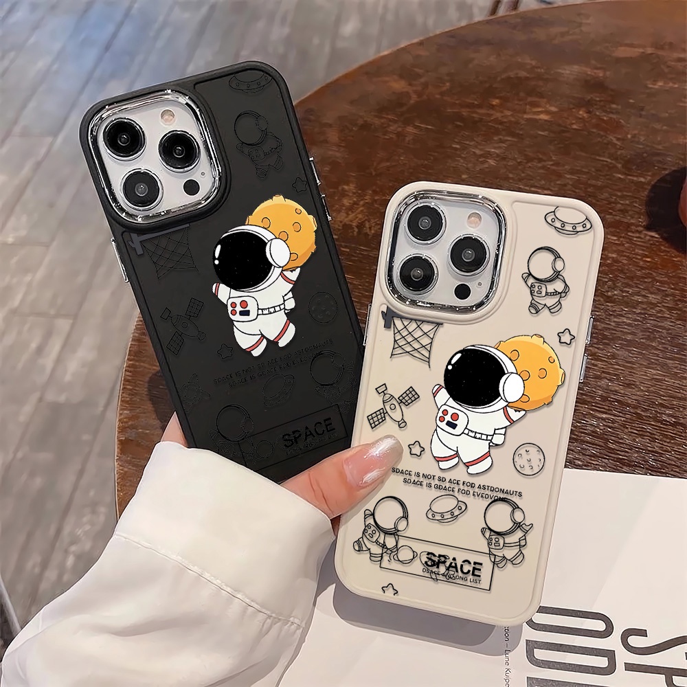 Ốp Điện Thoại Silicone Khung Kim Loại In Hình Phi Hành Gia Hoạt Hình Cho iphone 14ProMax 11 13 12 7Plus 8 X XS Max