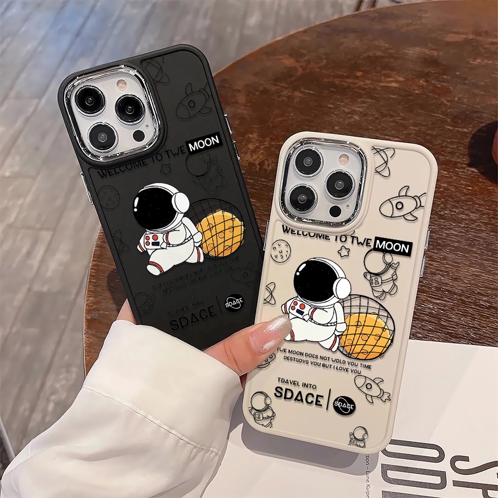 Ốp Điện Thoại Silicone Khung Kim Loại In Hình Phi Hành Gia Hoạt Hình Cho iphone 14ProMax 11 13 12 7Plus 8 X XS Max
