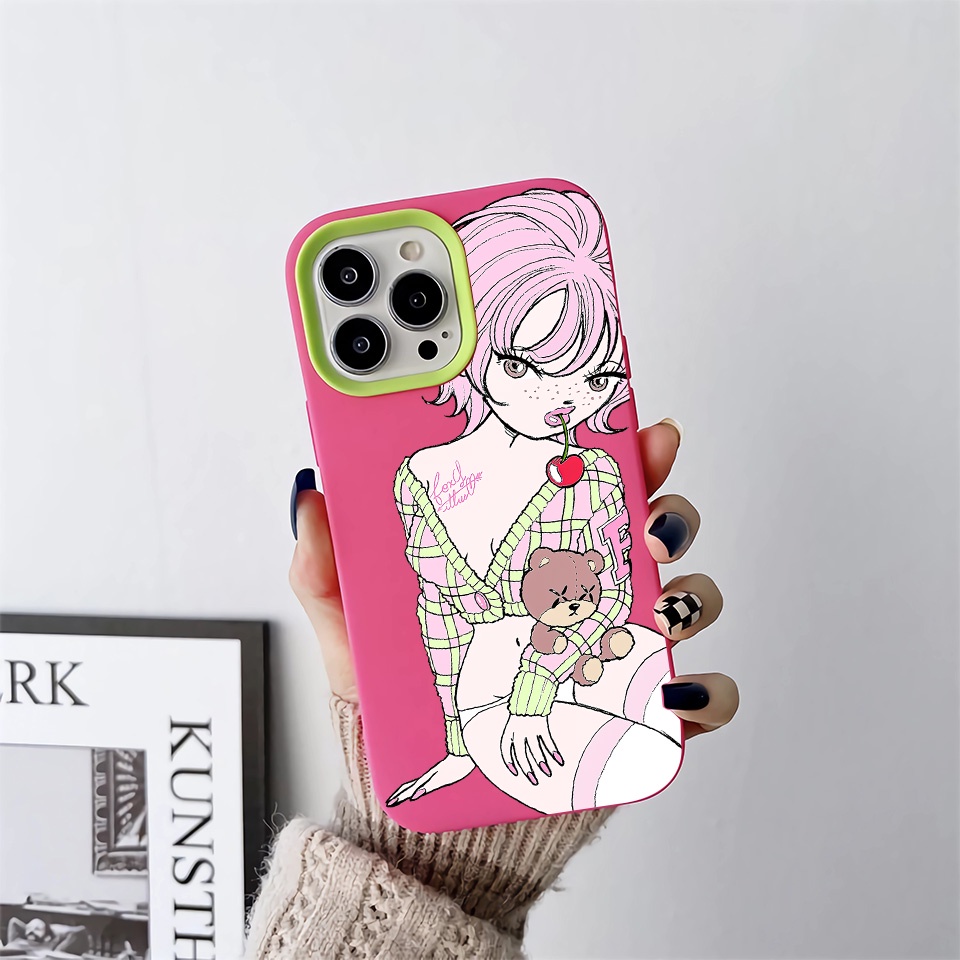 Ốp Điện Thoại silicon Dẻo Hình Gấu cherry 3 Trong 1 Cho iPhone 14Promax 13 12 11 7Plus X XR Ốp Điện Thoại Họa Tiết Xinh Xắn Dành Cho Nữ