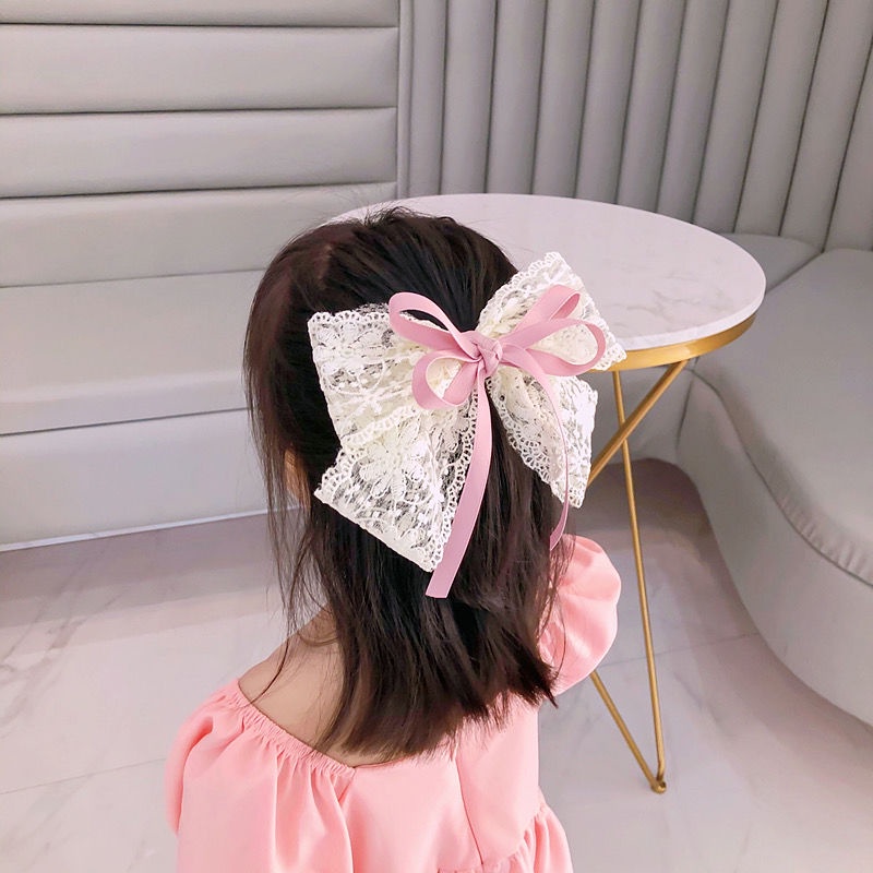 ✨Hàng Có Sẵn! Hộp Đựng Tai Nghe✨ Kẹp Tóc Đính Nơ Ren Màu Hồng Xinh Xắn Phong Cách Hàn Quốc Cho Bé Gái