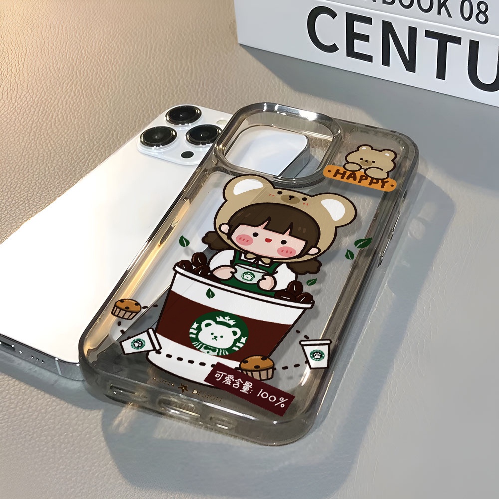 Ốp Điện Thoại Trong Suốt Chống Sốc In Hình Cô Gái Uống Cà Phê Cho iphone 14 pro max 11 13 12 7 8 Plus X XR XSMax