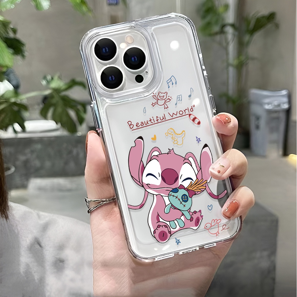 Ốp Điện Thoại Trong Suốt Chống Sốc In Hình Stitch Hồng Cho iphone 14 pro max 11 13 12 7 8 Plus X XR XSMax