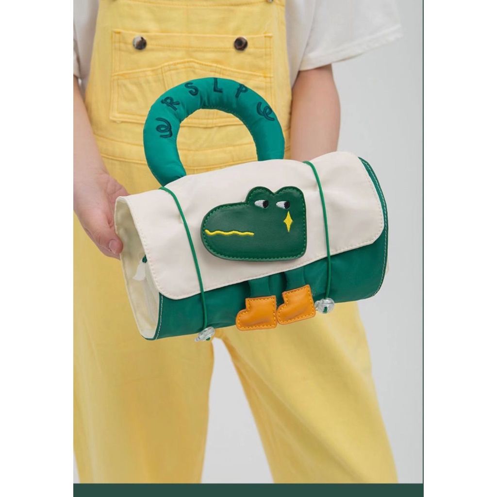 Set 2 Túi Đựng Đồ Trang Điểm Sức Chứa Lớn In Hình Cá Sấu Hoạt Hình Dễ Thương Có Dây Đeo