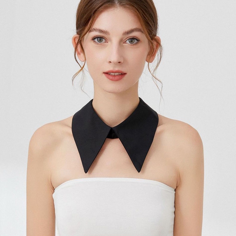 Cổ Áo Sơ Mi Giả Màu Trắng Đen Trang Trí Nút Sau Cổ Áo Sơ Mi Dành Cho Nữ