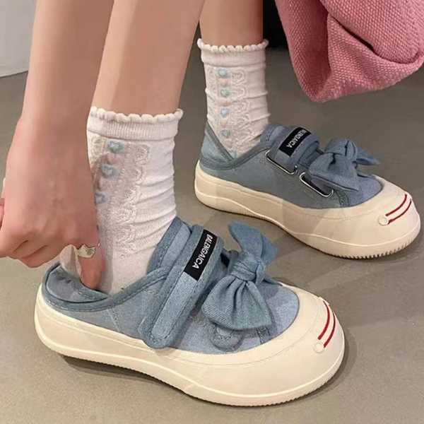 Hai mang giày nữ phong cách mới giày đơn thoáng khí giày thể thao denim giản dị