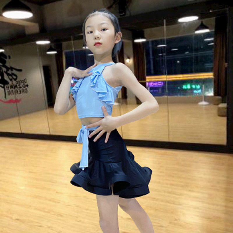 Áo Khiêu Vũ Nhảy latin Phối Bèo Nhún Hở Vai 8.23 Cho Bé Gái