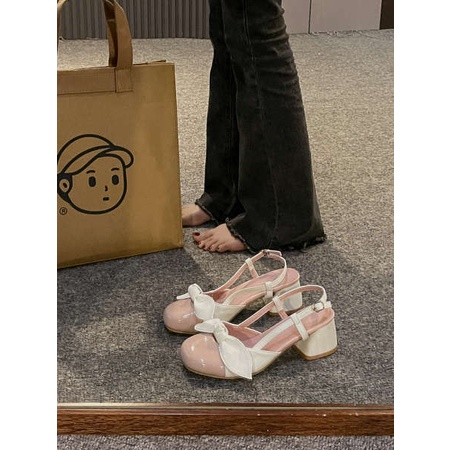 Giày Sandal Đế Dày Đính Nơ Phong Cách retro Pháp