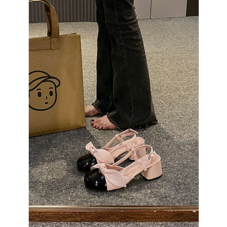 Giày Sandal Đế Dày Đính Nơ Phong Cách retro Pháp
