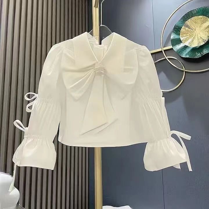 Bộ Áo Sơ Mi Thắt Nơ + Chân Váy Yếm Xếp Ly Xinh Xắn Thời Trang Xuân Thu 2023 Cho Bé Gái