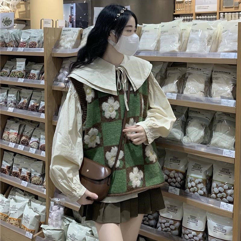 Áo Sweater Cổ Búp Bê Họa Tiết Hoa Màu Sắc Phù Hợp Cho Học Sinh