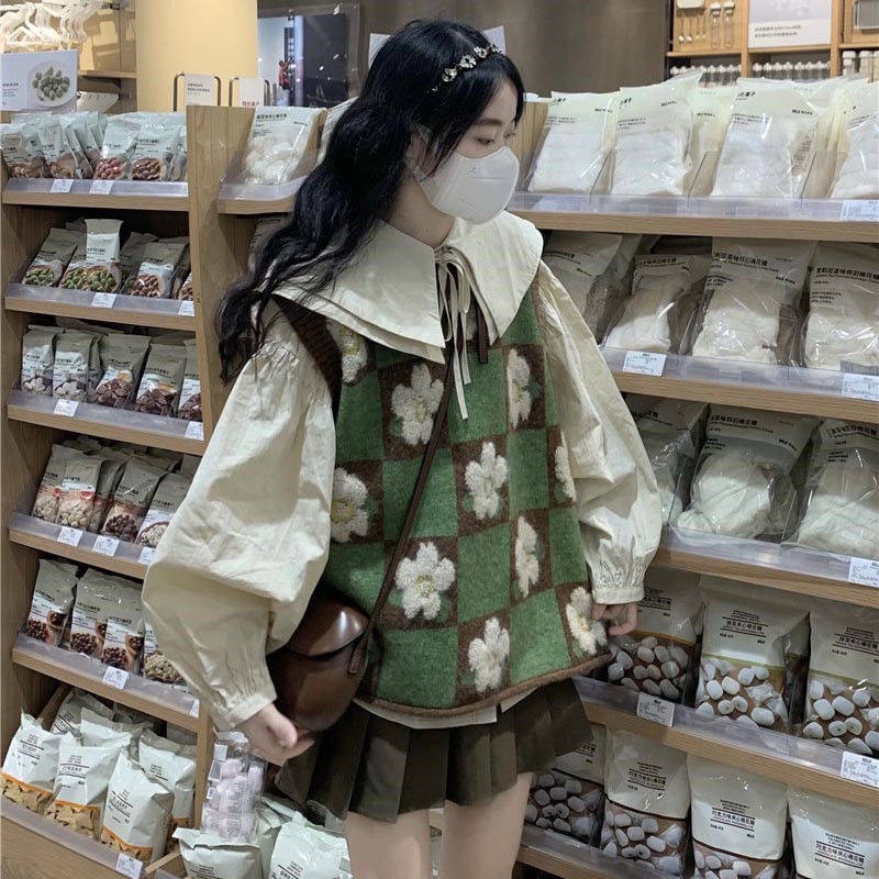 Áo Sweater Cổ Búp Bê Họa Tiết Hoa Màu Sắc Phù Hợp Cho Học Sinh