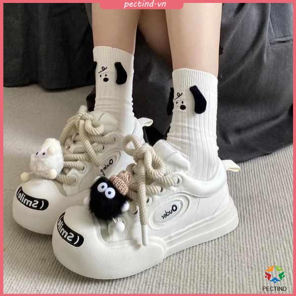 Giày bánh mì nữ giày trắng dễ thương đầu to dễ thương mới