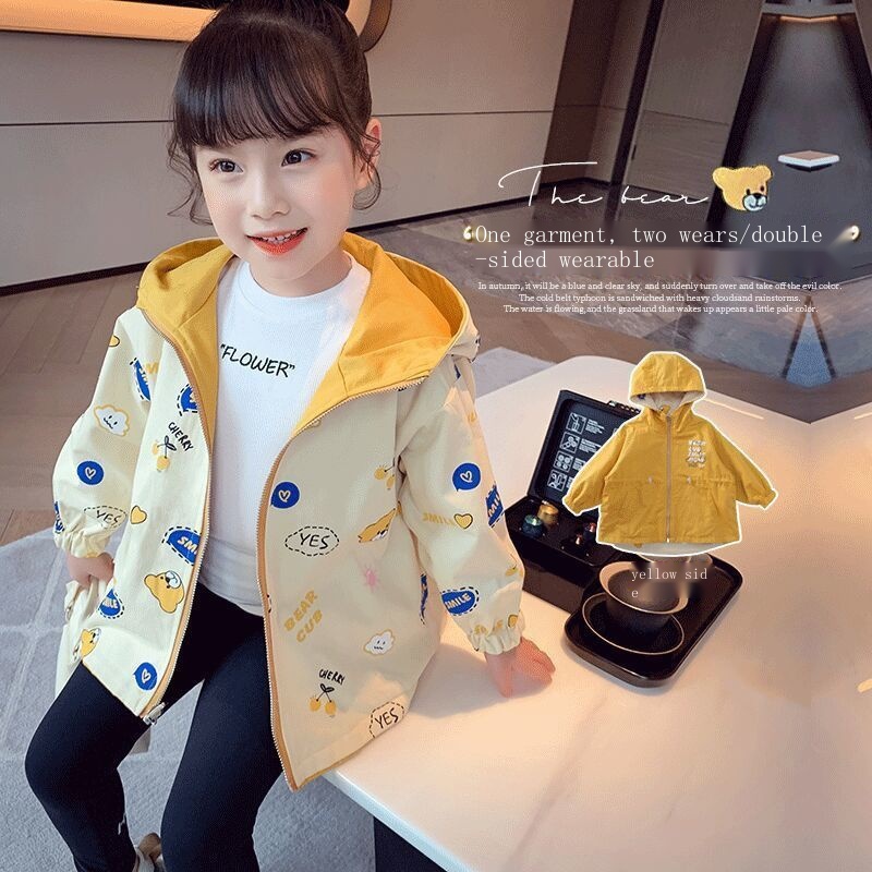 Áo Khoác Gió Hai Mặt Có Mũ Trùm Phong Cách Phương Tây Thời Trang Xuân Thu Mới 2023 Dành Cho Bé Gái