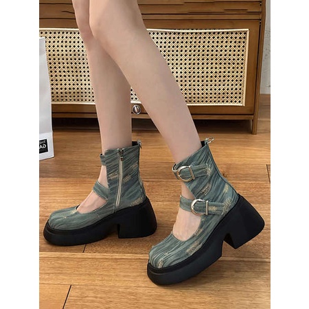 Pháp Đơn Giản mary jane 2023 Dày Trơn