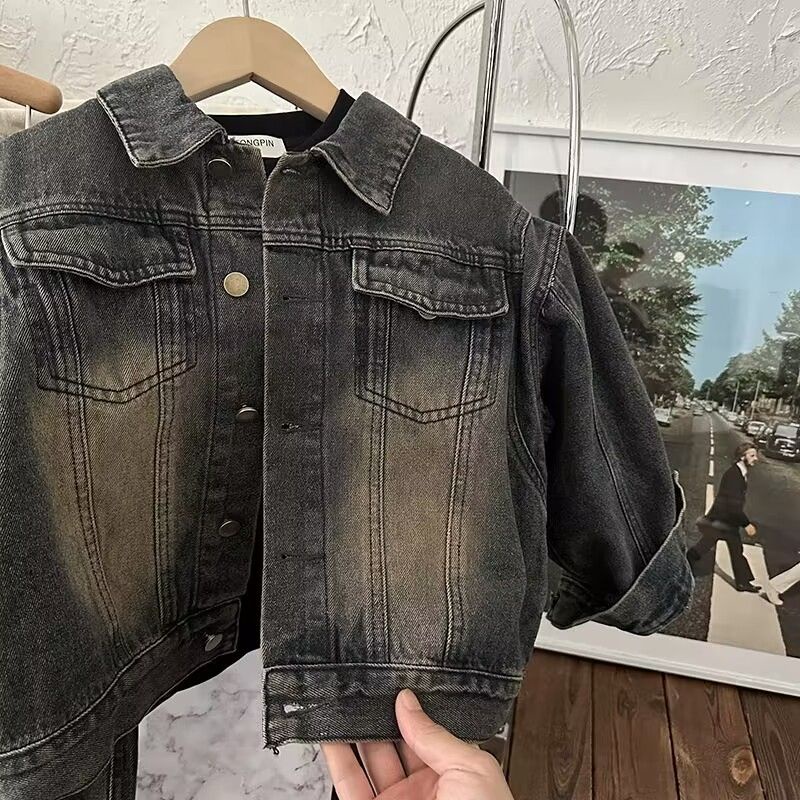 Bộ Áo Khoác denim Hai Món Dáng Rộng Phong Cách Hàn Quốc Thời Trang Xuân Thu 2023 Mới Cho Bé Trai Và Bé Gái