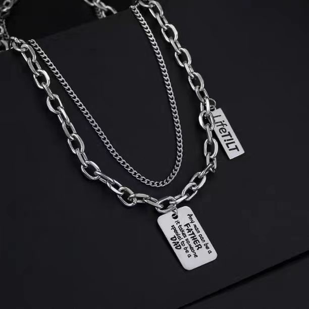 ✨Hàng Sẵn Sàng✨ Dây Chuyền Hai Lớp Mặt Vuông In Chữ Tiếng Anh Phong Cách Hiphop Đường Phố Cho Bé Trai Gái