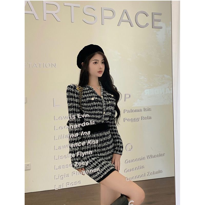 Set Áo Khoác Len Dài Tay + Chân Váy Ôm Hông Thời Trang Dành Cho Nữ