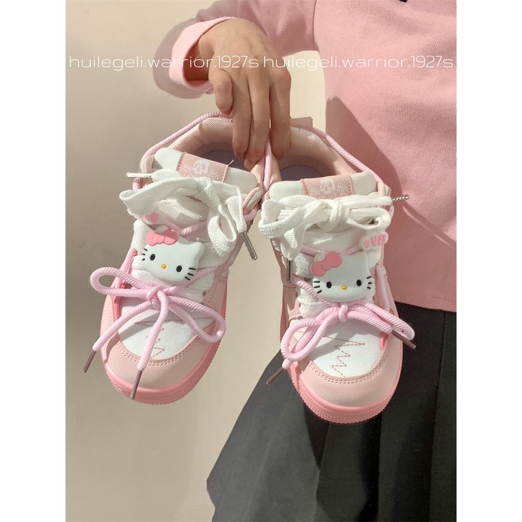 Chính Hãng Giày Thể Thao Hình hello kitty Màu Trắng Hồng Dễ Thương Đa Ứng Dụng Cho Nữ Sinh niche