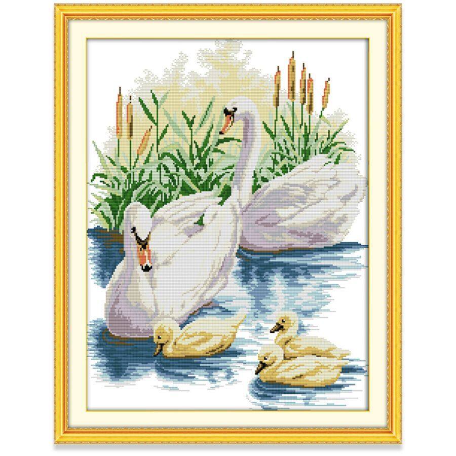 Tranh thêu chữ thập Thiên nga Động vật Bộ thêu chữ thập, Vải in Vải không in 14CT 11CT