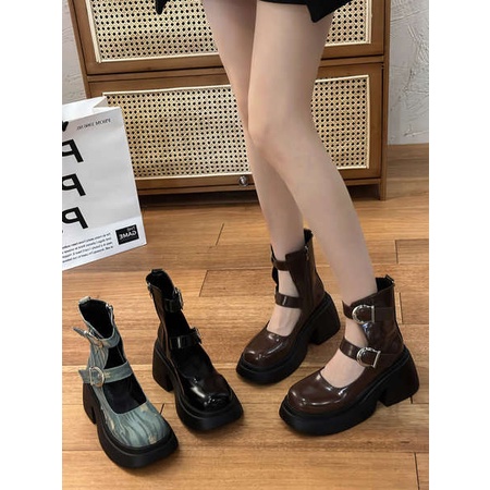 Pháp Đơn Giản mary jane 2023 Dày Trơn