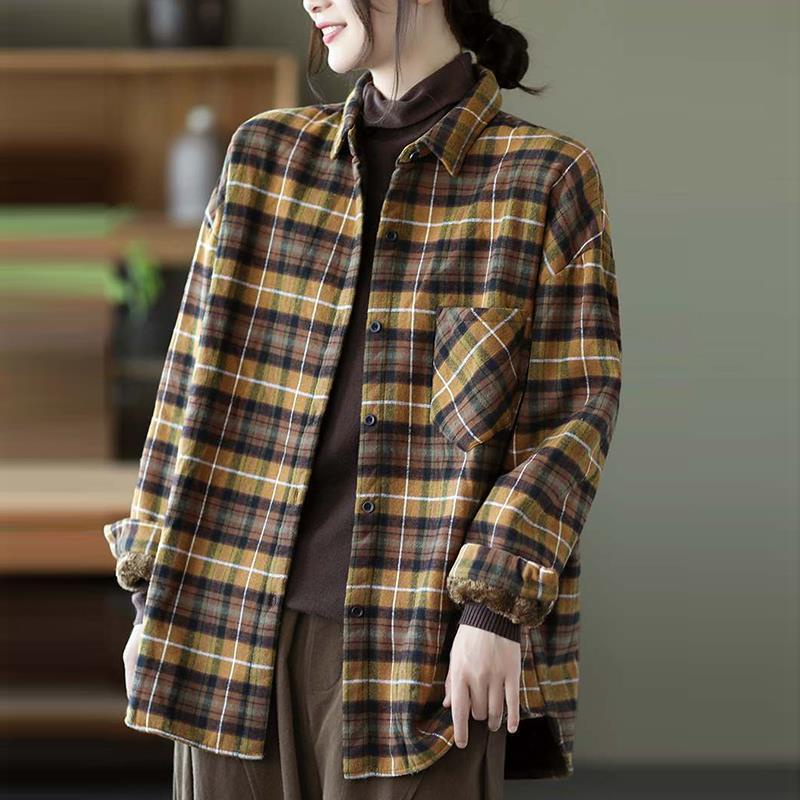 Áo Sơ Mi Lót Lông Cừu Dày Dặn Thời Trang Thu Đông Cho Nữ