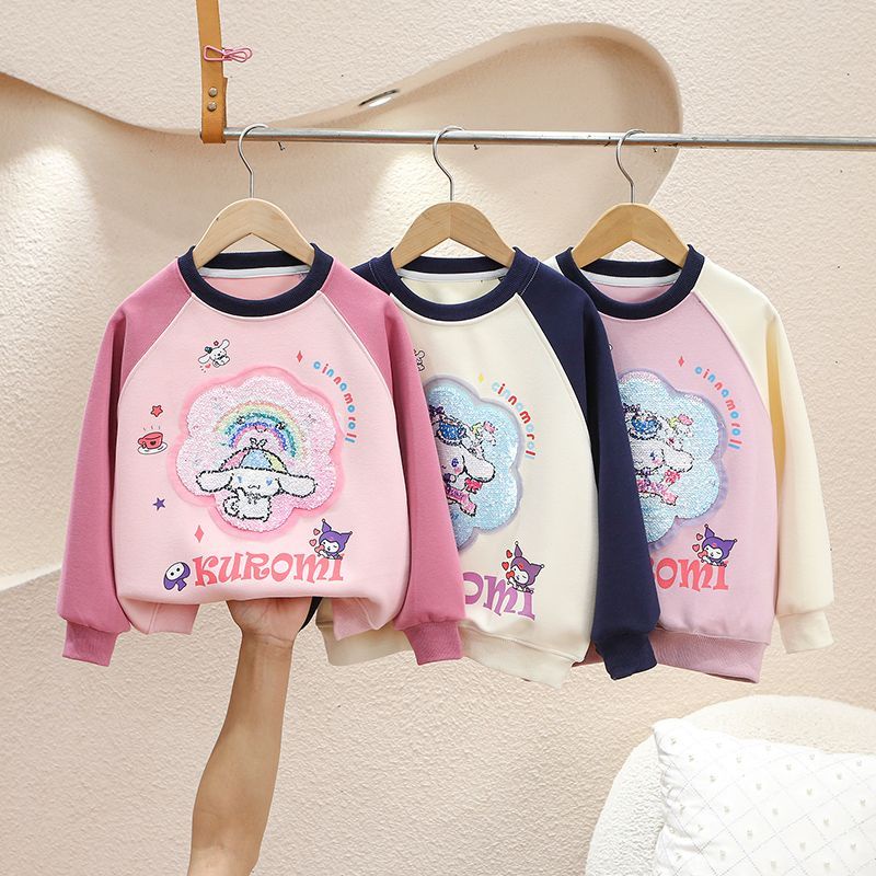 Áo Sweater Cổ Tròn In Hoạt Hình Phối Màu Dễ Thương Thời Trang Xuân Thu 2023 Cho Bé Gái