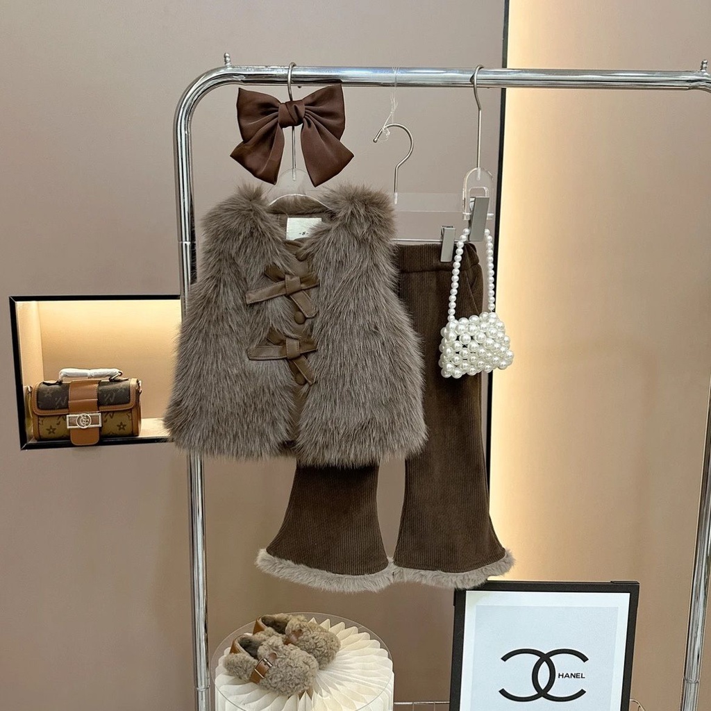 Set Áo Len Không Tay + Quần Dài Phong Cách Hàn Quốc Thời Trang Thu Đông Cho Bé Gái se