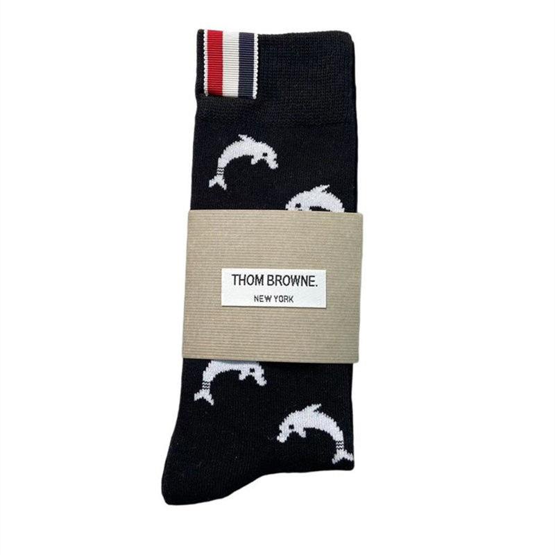 Thom browne Vớ Bắp Chân Dài Qua Gối Vải cotton Nguyên Chất Xu Hướng Nổi Tiếng jk