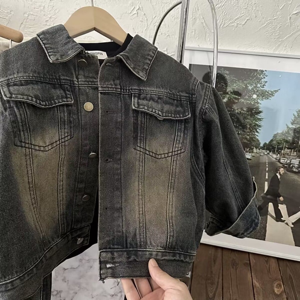 Bộ Áo Khoác denim Hai Món Dáng Rộng Phong Cách Hàn Quốc Thời Trang Xuân Thu 2023 Mới Cho Bé Trai Và Bé Gái