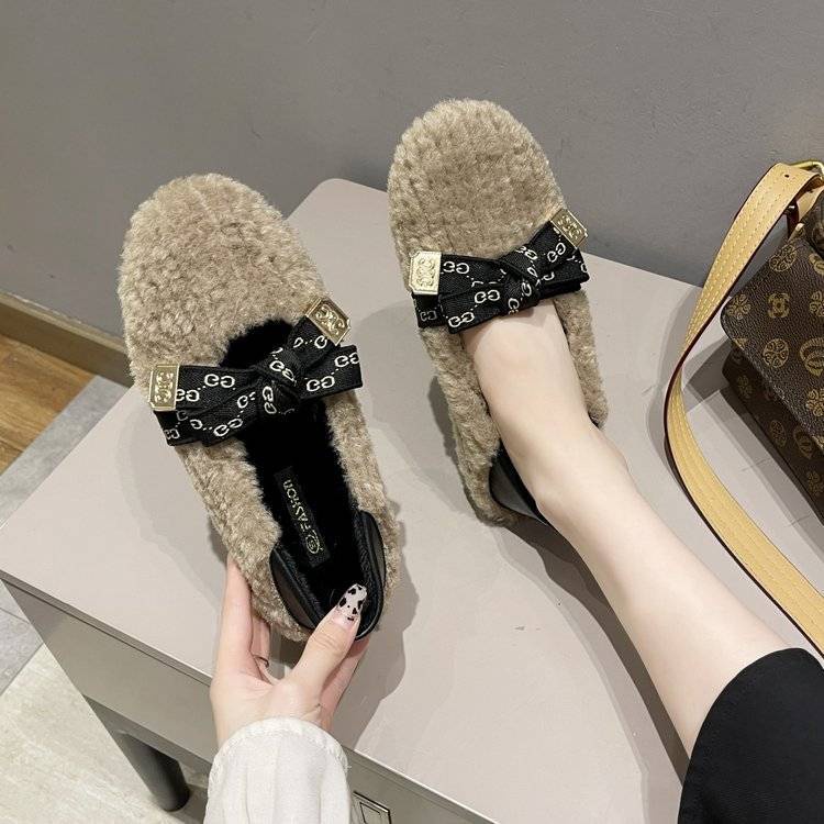 Giày Dép Lông Mary Jane Đế Mềm Thời Trang Hàn Quốc Dành Cho Nữ