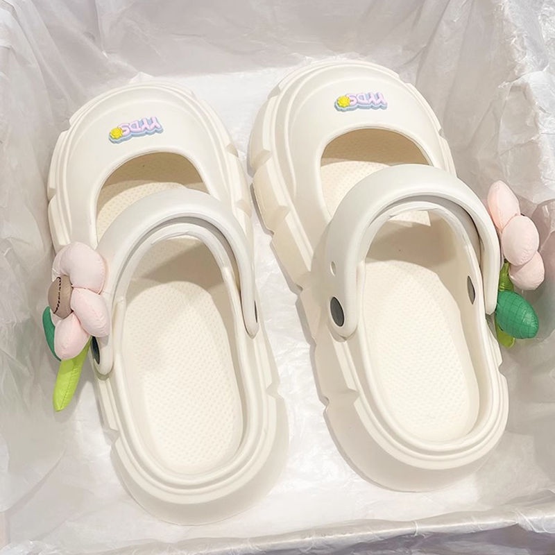 Dép Đi Trong Nhà Đế Dày Hở Ngón Đế Dày Tăng Chiều Cao Đính Hoa Dễ Thương Cho Nữ mary jane