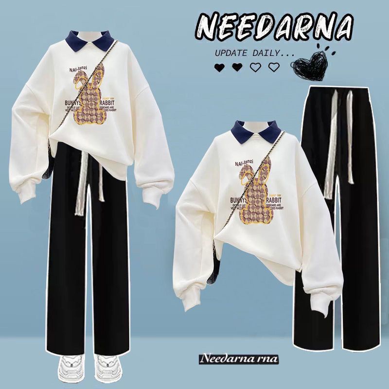 Set Áo Thun polo Có Cổ + Quần jeans Dài Thời Trang Nữ