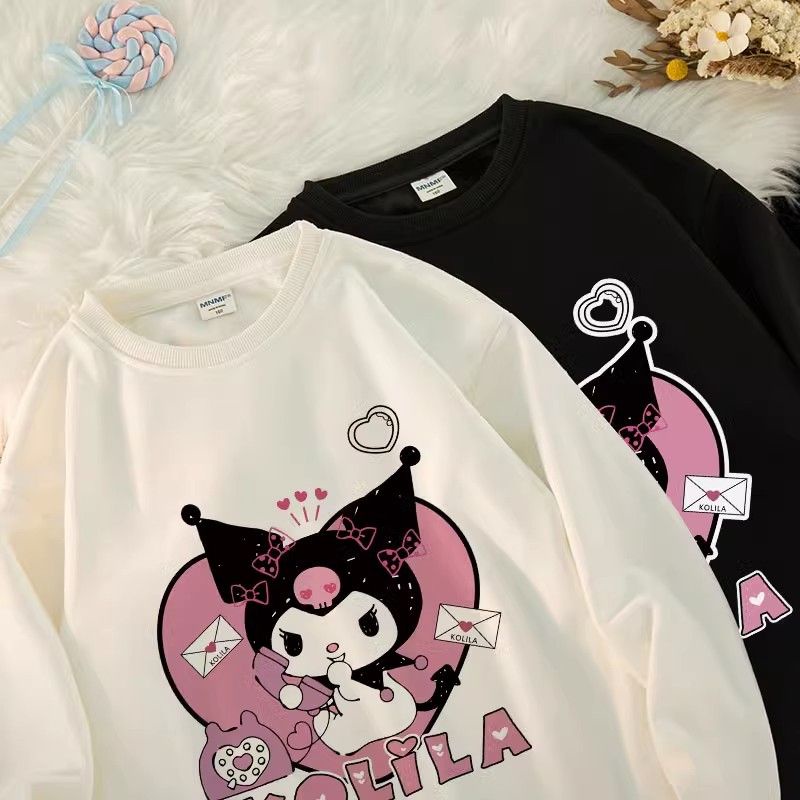 Áo Sweater Cổ Tròn Tay Dài Dáng Rộng In Hoạt Hình kuromi Thời Trang Thu Đông 2023 Cho Bé Gái